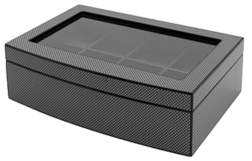 8-slot carbon fiber watch box with glass lid